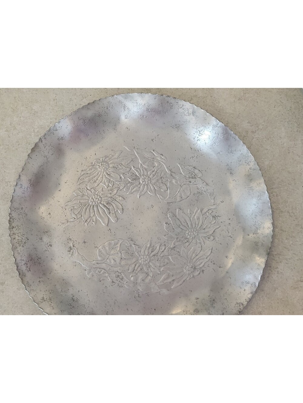 Vintage Farber & Shlevin Hand Wrought Aluminum Floral Serving Tray